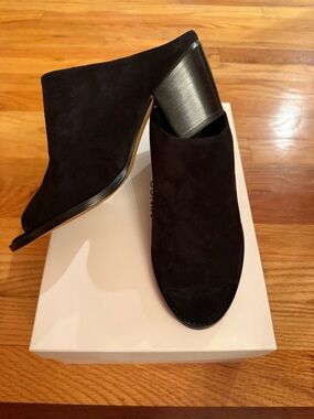 Vince Black Suede Open-Toe Block Heel Mule